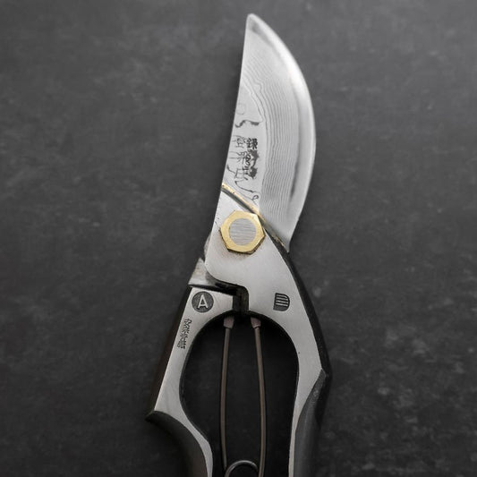 Black Musashi Pruning Shears / Garden Scissors A Type Damascus Forged Handmade 200mm