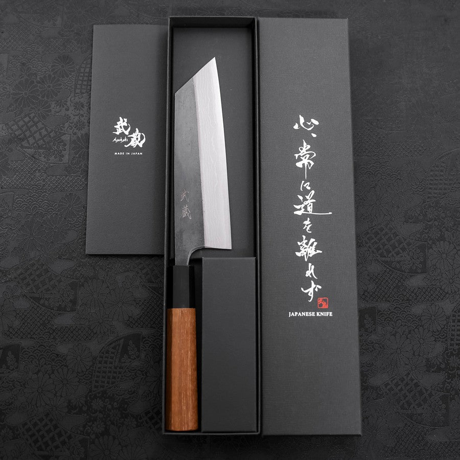 Bunka Blue Steel #2 Kurouchi Damascus Buffalo Teak Handle 165mm