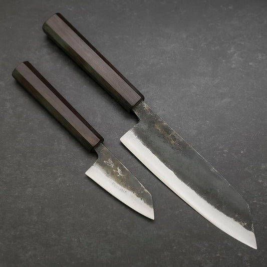 Bunka & Kobunka Blue Steel #2 Kurouchi Ebony Handle Sakura Set