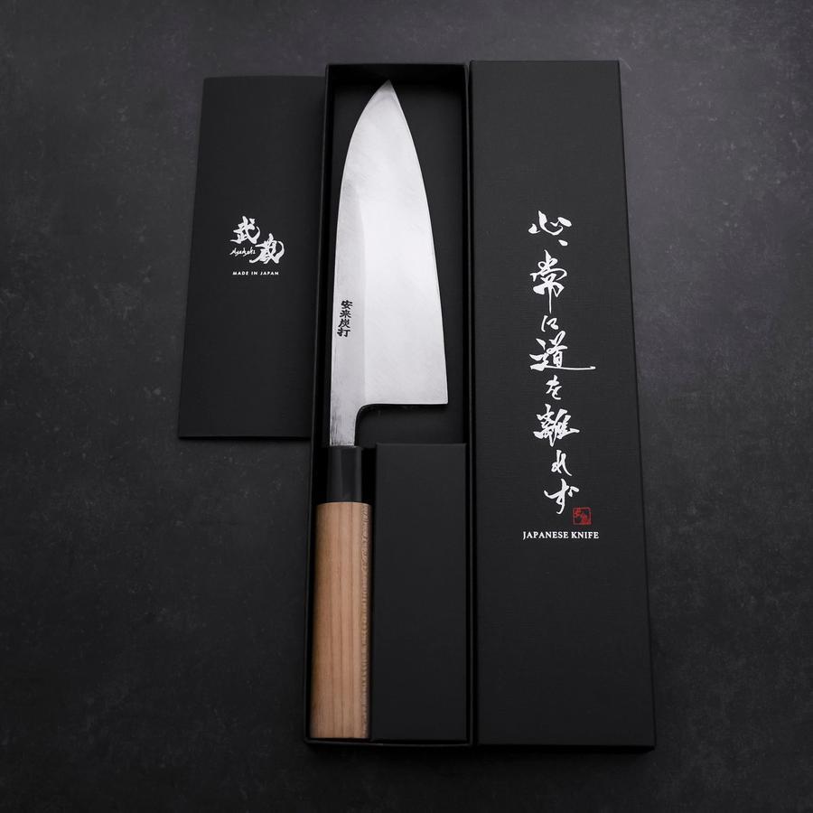 Deba Left Hand White Steel #2 Kurouchi Tsuchime Cherry Handle 180mm