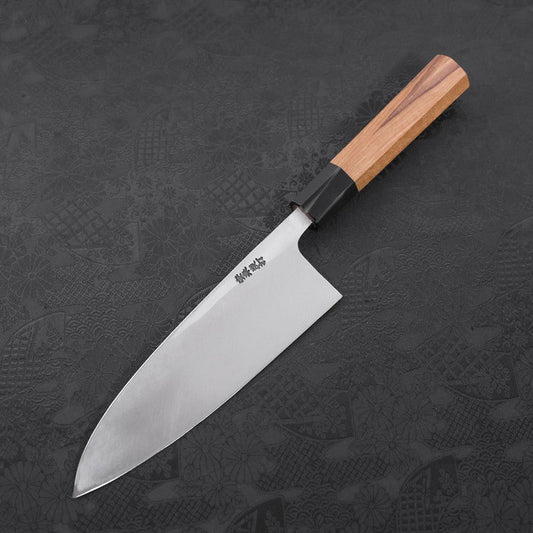 Deba White Steel #2 Kurouchi Tsuchime Buffalo Teak Handle 180mm