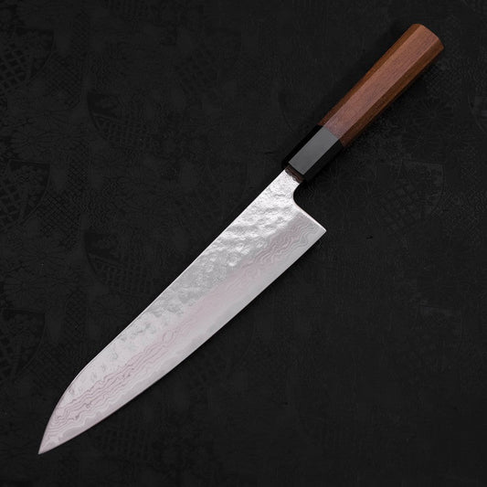 Gyuto AUS-10 Mirror Tsuchime Damascus Buffalo Teak Handle 210mm