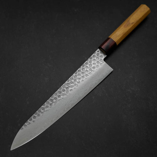 Gyuto AUS-10 Tsuchime Damascus Zelkova Handle 240mm