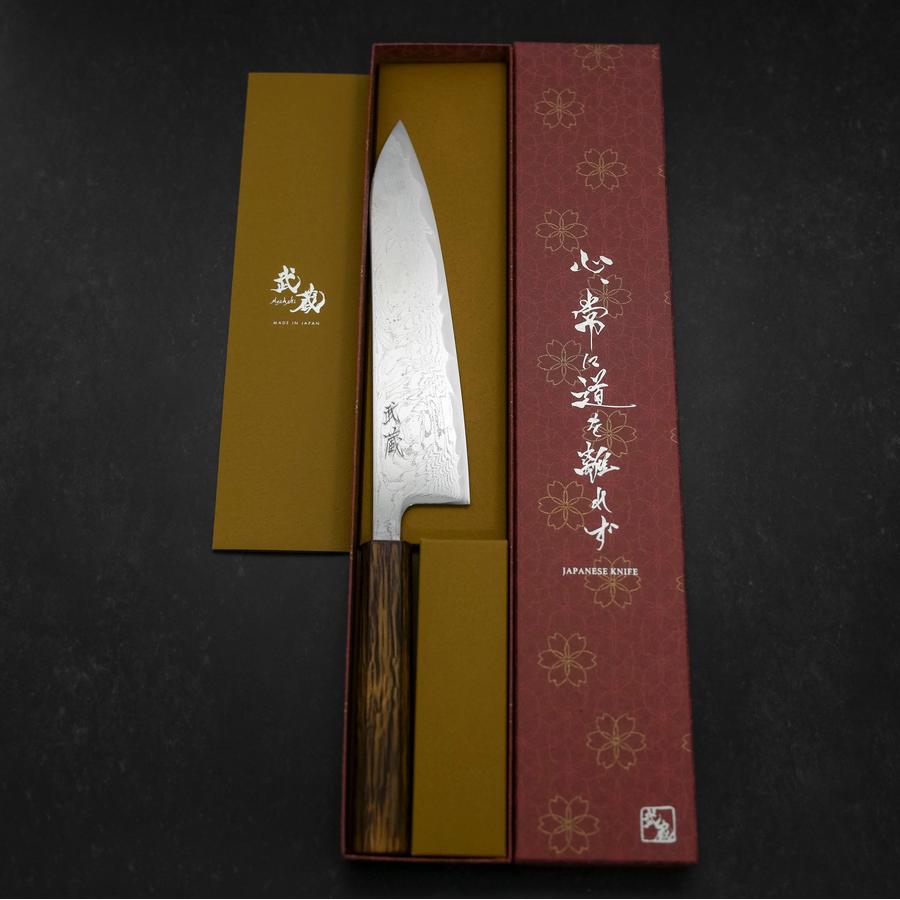 Gyuto AUS-10 Wave Nickel Damascus Sumi Urushi Handle 210mm