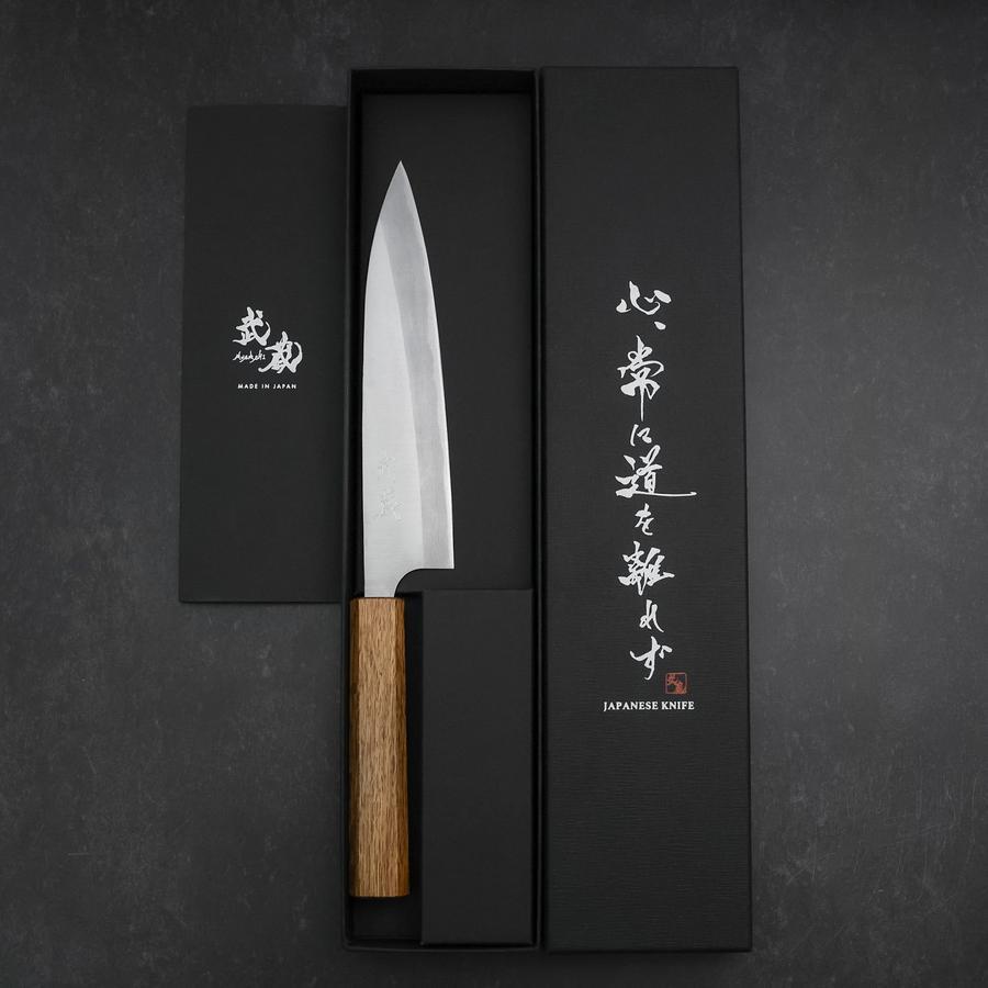 Gyuto Blue Steel #2 Stainless Clad Polished Oak Handle 165mm