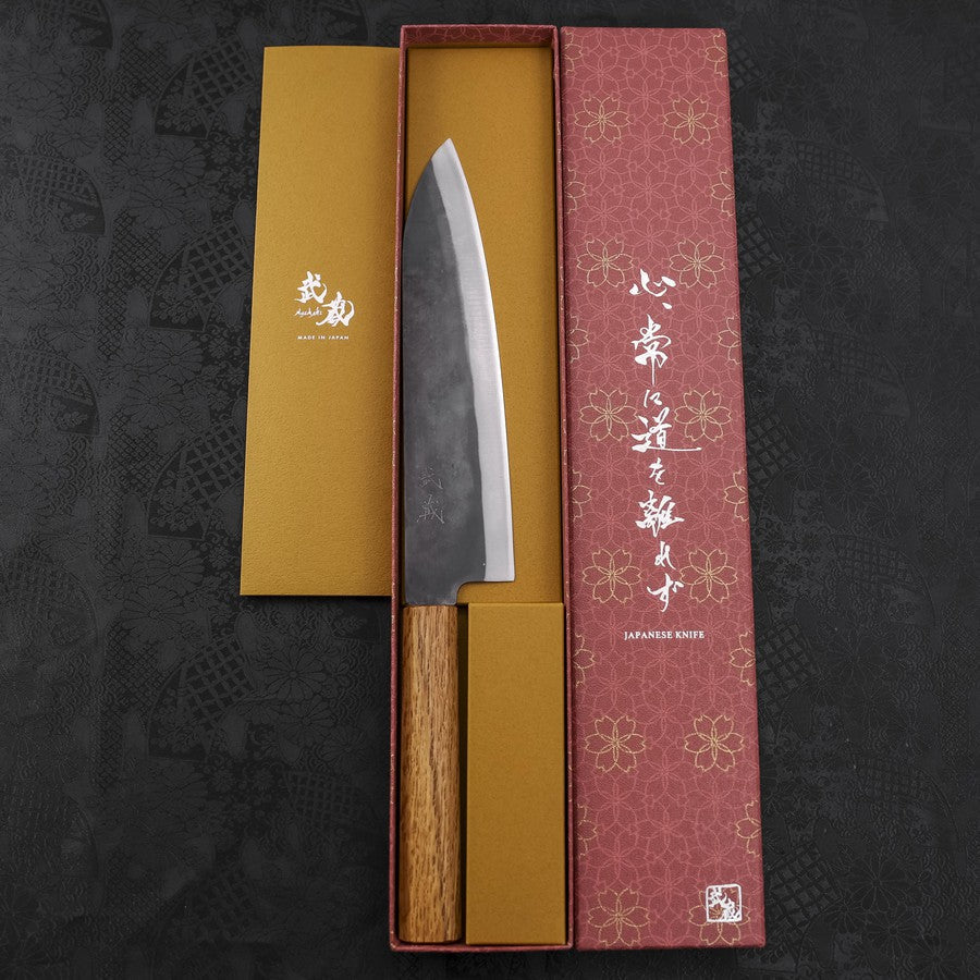 Gyuto Blue Steel #1 Kurouchi Stainless Clad Oak Handle 210mm