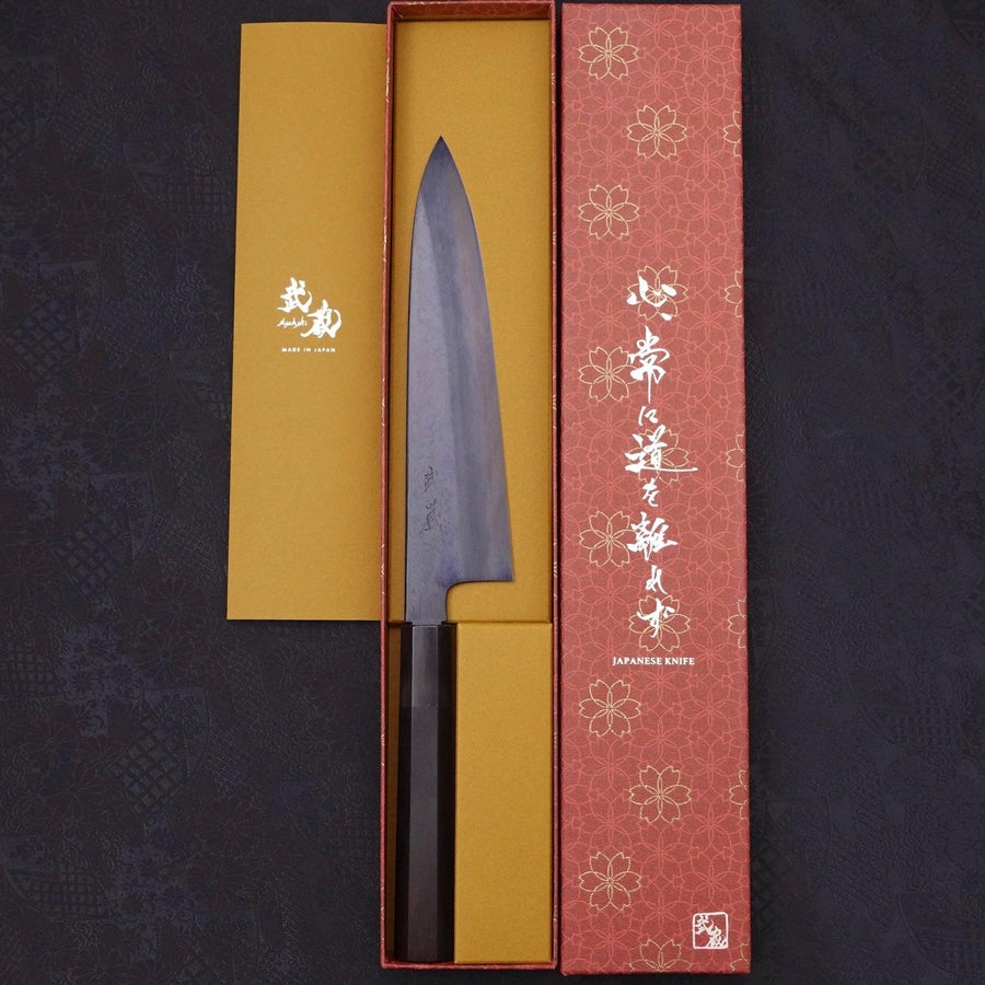 Gyuto Blue Steel #1 Kurozome Damascus Buffalo Ebony Handle 210mm