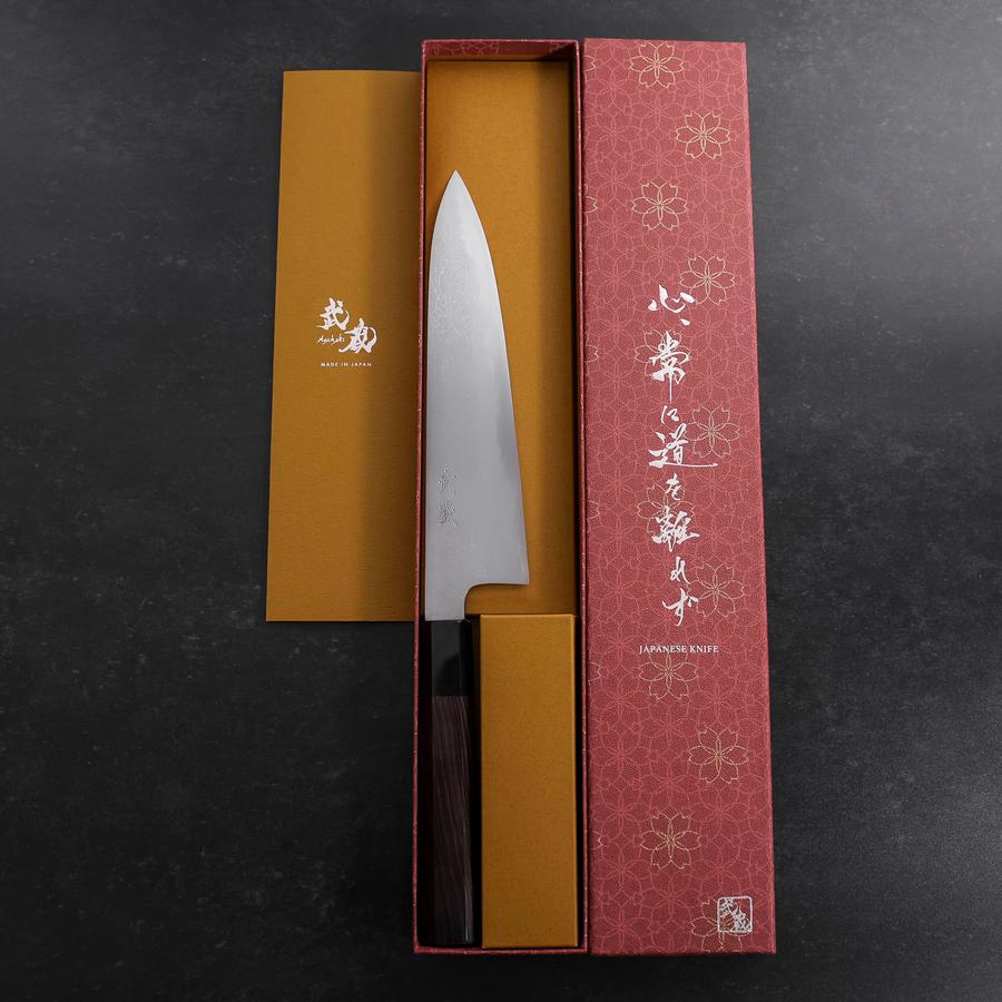 Gyuto Blue Steel #1 Suminagashi Buffalo Ebony Handle 180mm