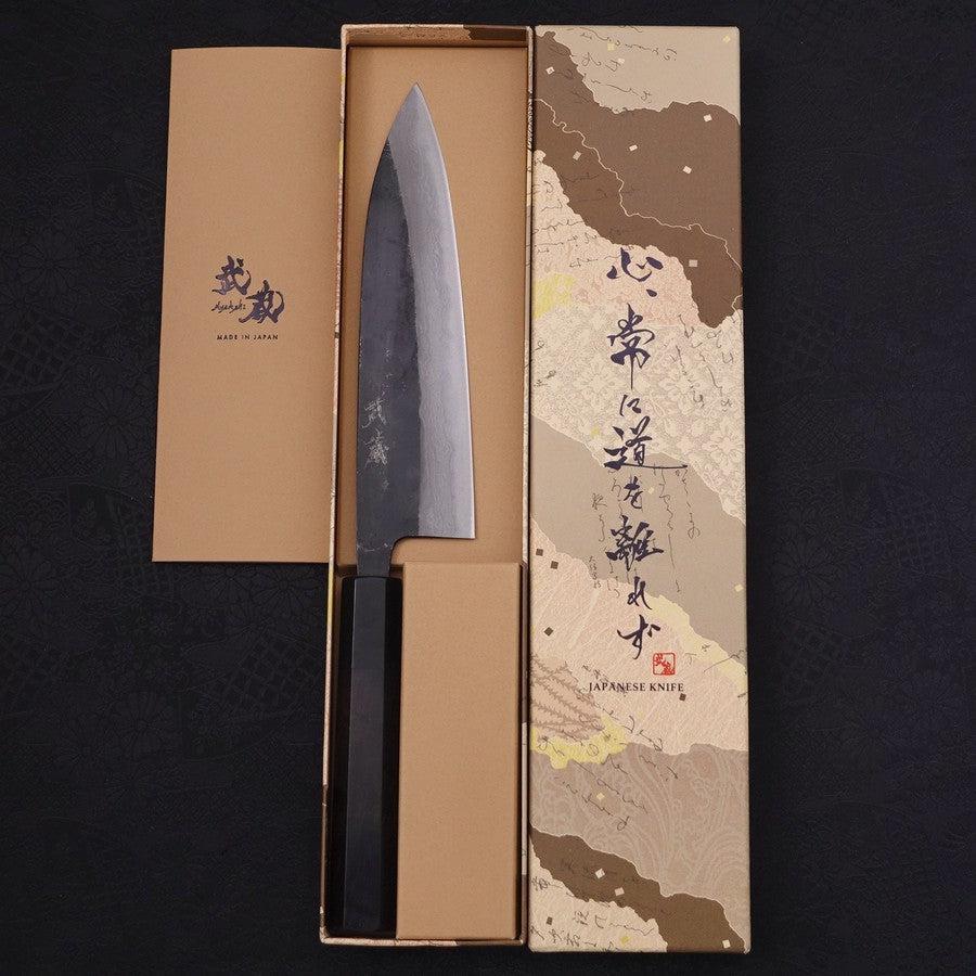 Gyuto Blue Steel #2 Kurouchi Damascus Buffalo Ebony Handle 180mm