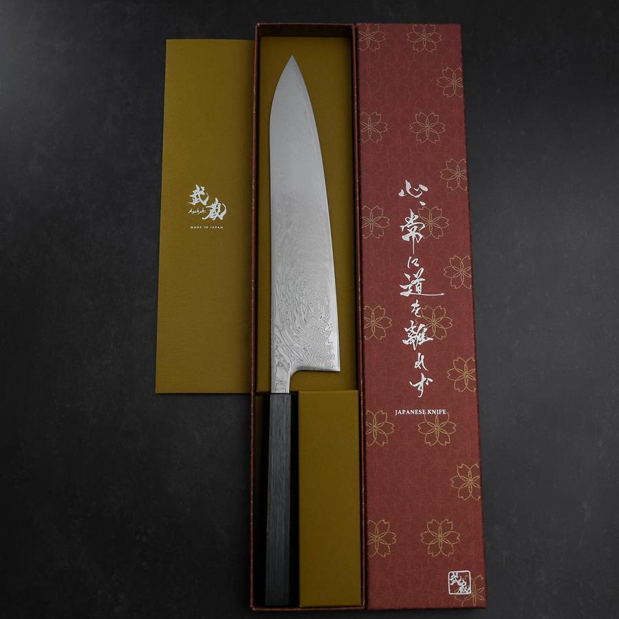 Gyuto SLD Wave Nickel Damascus Dark Blue Urushi Handle 240mm