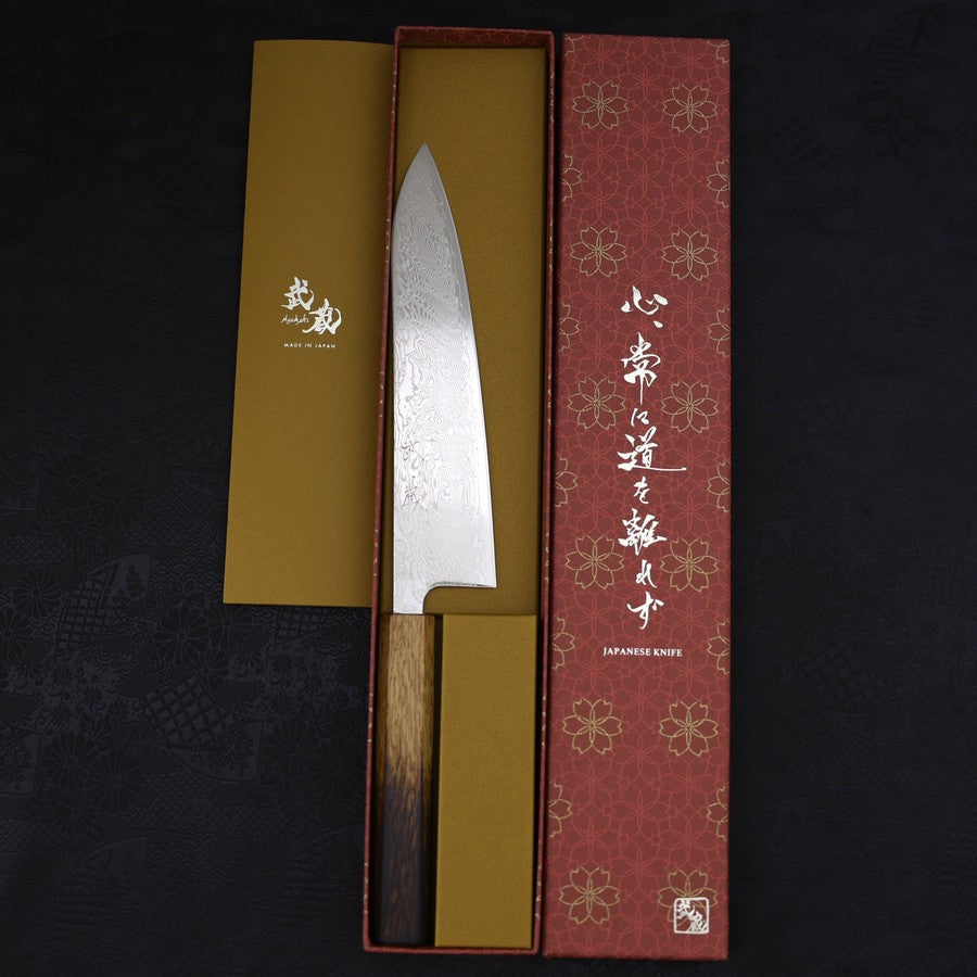 Gyuto SLD Wave Nickel Damascus Yaki Urushi Handle 210mm