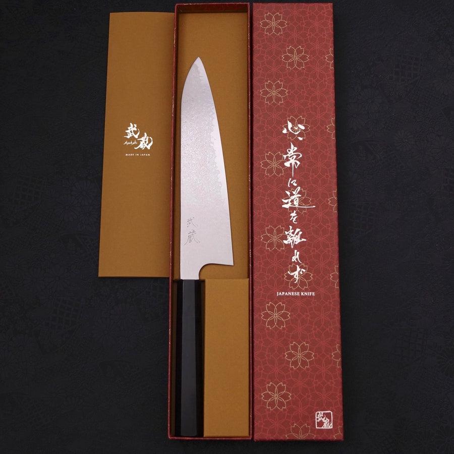Gyuto Silver Steel #3 Damascus Buffalo Ebony Handle 210mm