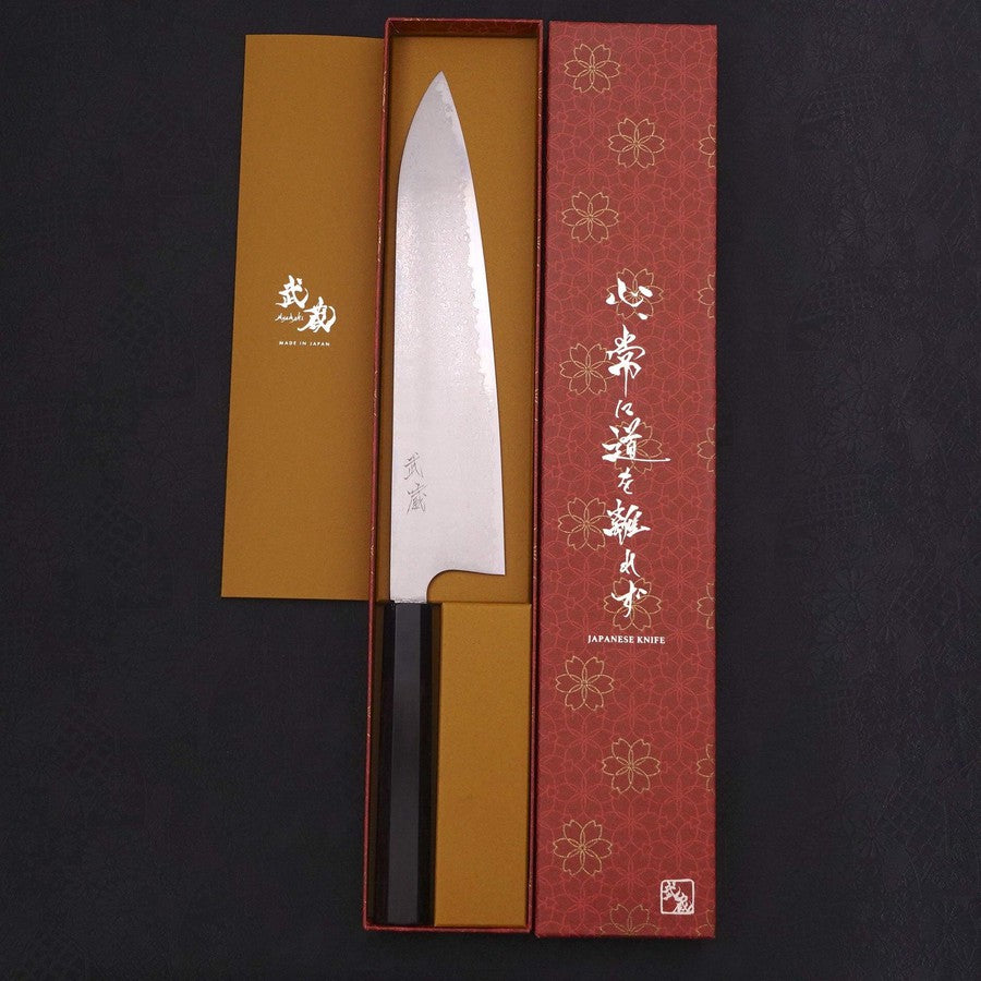 Gyuto Silver Steel #3 Damascus Buffalo Ebony Handle 240mm
