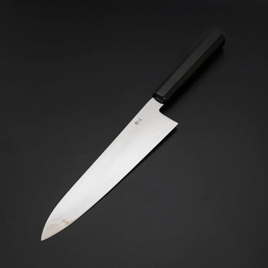 Gyuto Silver Steel #3 Mirror Honyaki Buffalo Ebony Handle 240mm