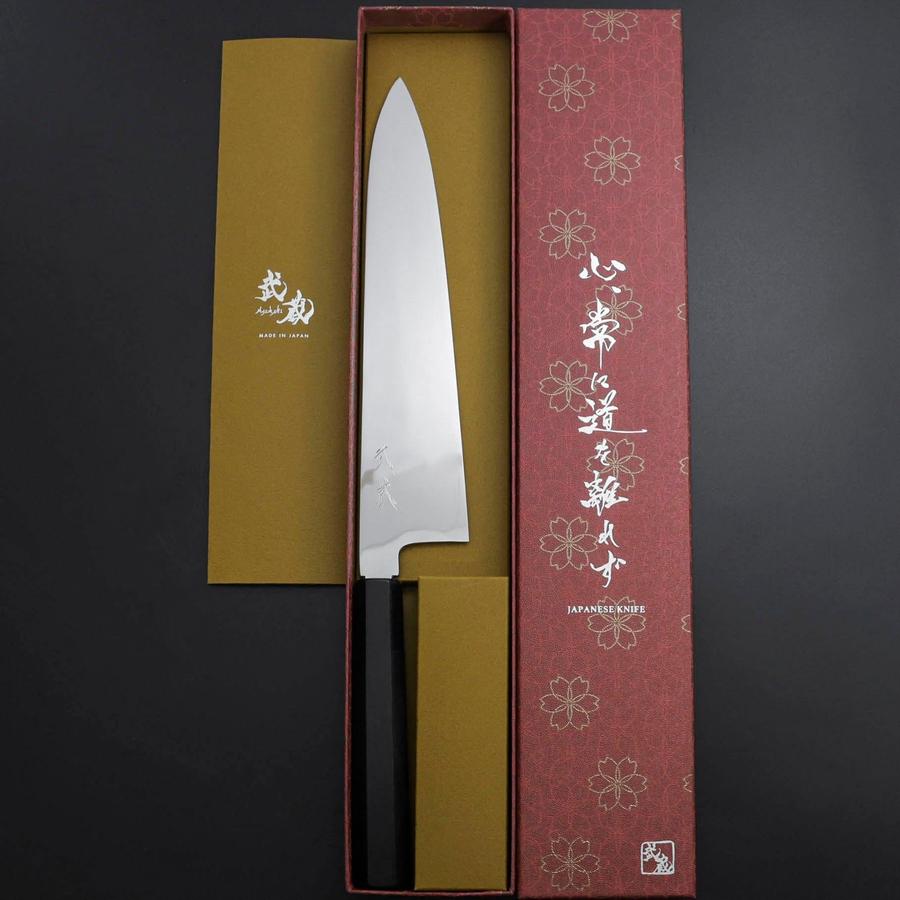 Gyuto Silver Steel #3 Mirror Honyaki Buffalo Ebony Handle 240mm