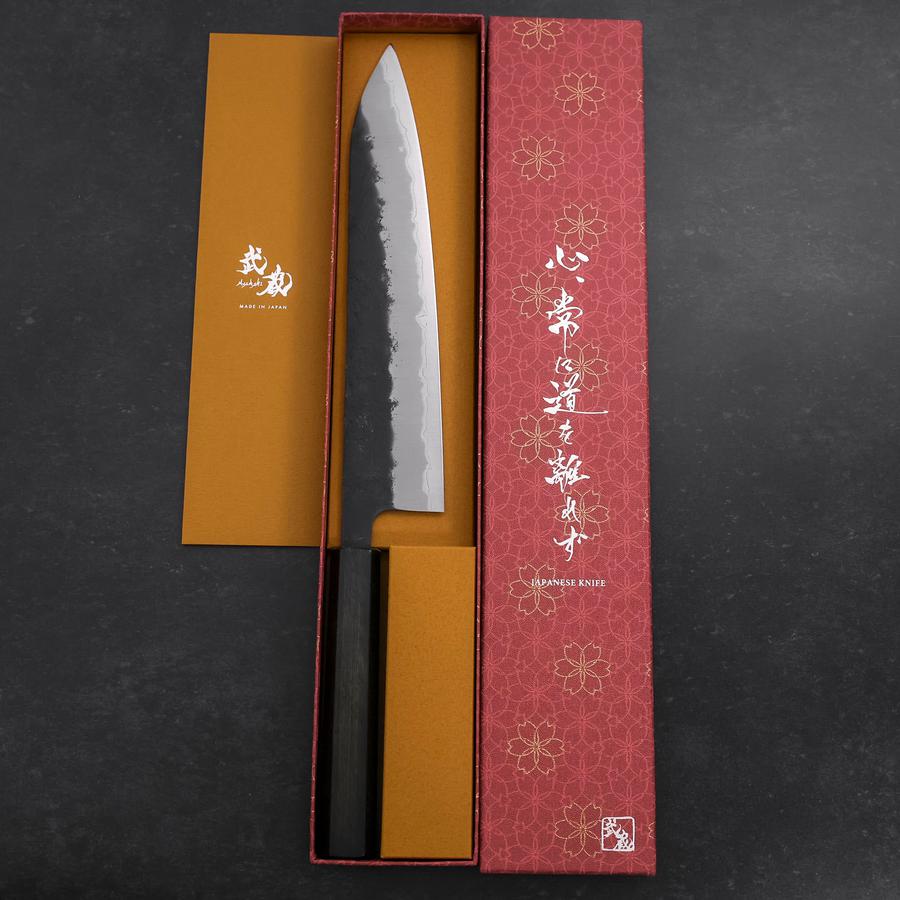 Gyuto Stainless Clad Blue Super Kurouchi Nashiji Green Urushi Handle 240mm