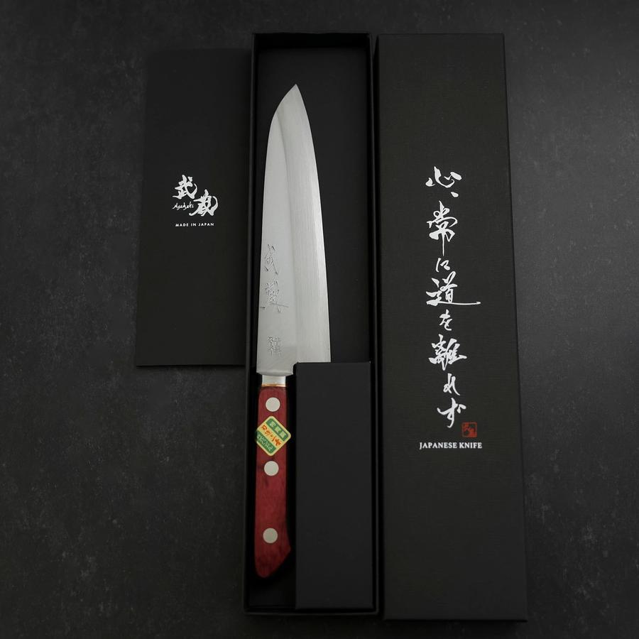 Gyuto Stainless Clad Blue Super Polished Western Black Red Handle 180mm