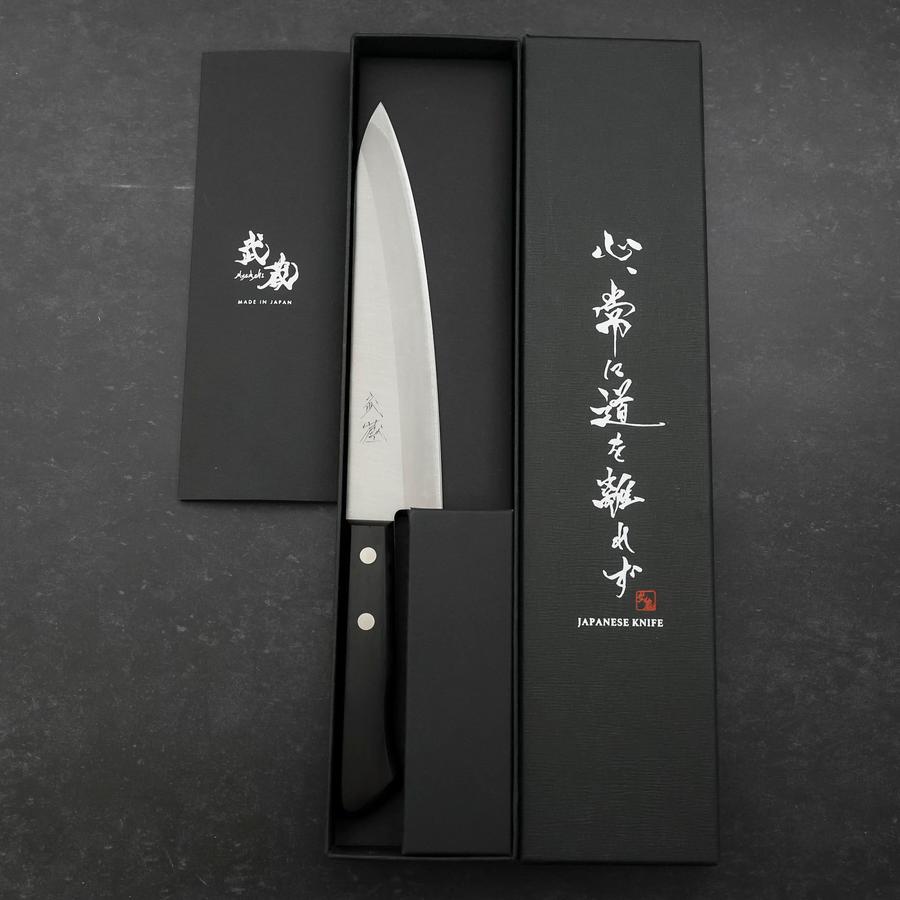 Gyuto White Steel #2 Stainless Clad Polished Western Black Handle 180mm