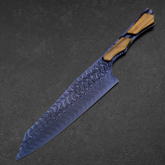 Bunka VG-10 Mirror Damascus Walnut Handle 180mm - Blue