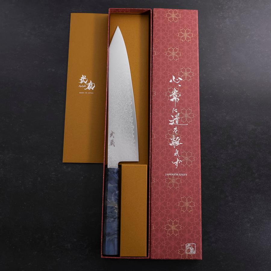 Kiritsuke SG-2 Wave Nickel Damascus Blue Maple Handle 240mm