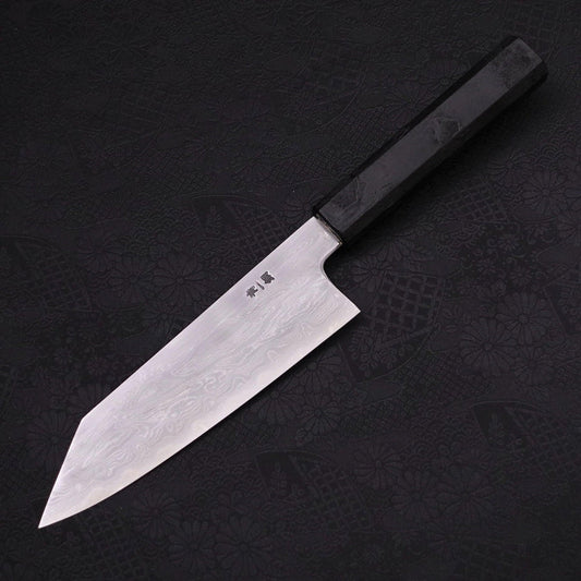 Kiritsuke Santoku Blue Steel #1 Suminagashi Black Ishime Handle 170mm