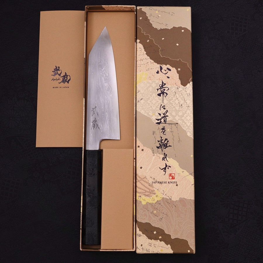 Kiritsuke Santoku Blue Steel #1 Suminagashi Black Ishime Handle 170mm
