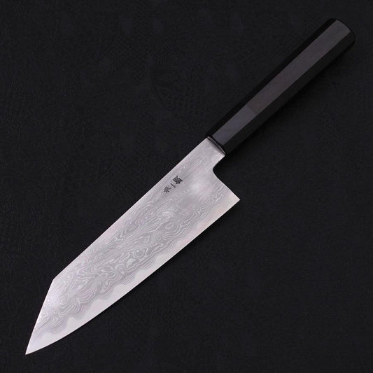Kiritsuke Santoku Blue Steel #1 Suminagashi Buffalo Ebony Handle 170mm
