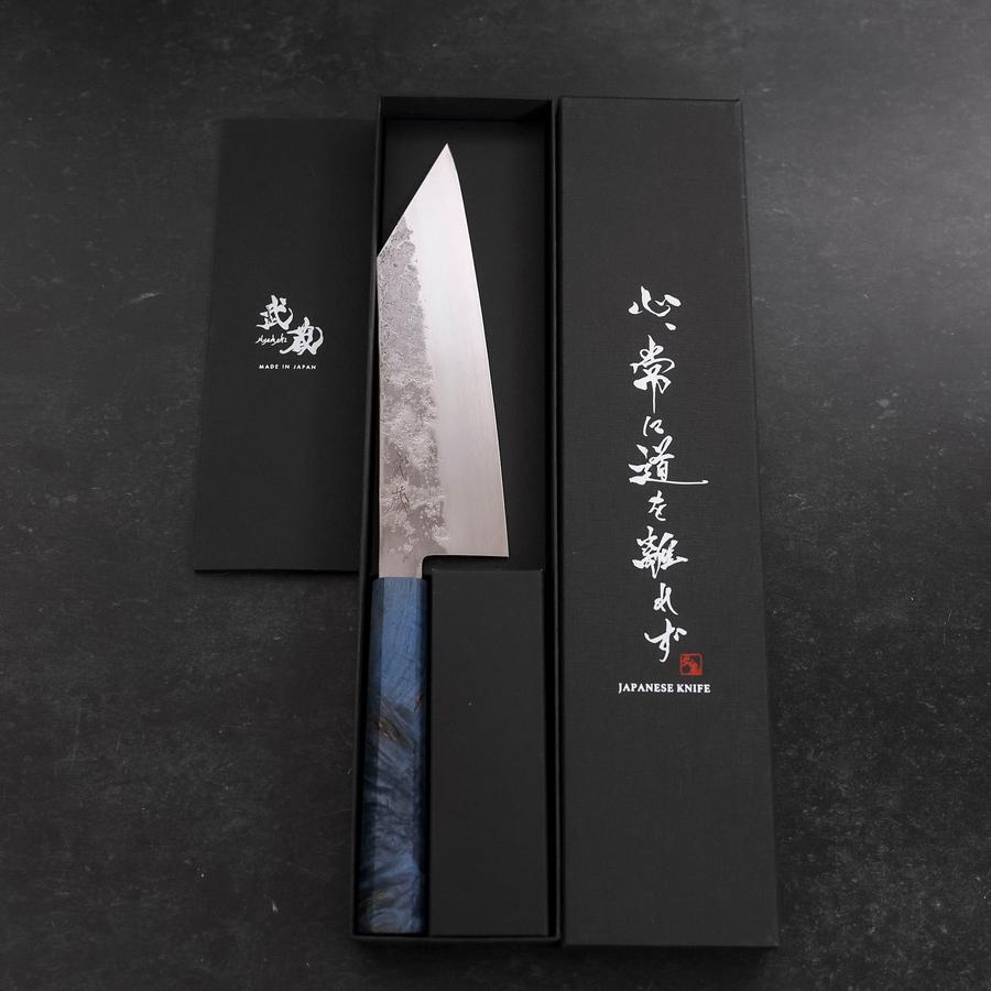 Kiritsuke Santoku Silver Steel #3 Nashiji Blue Maple Handle 180mm