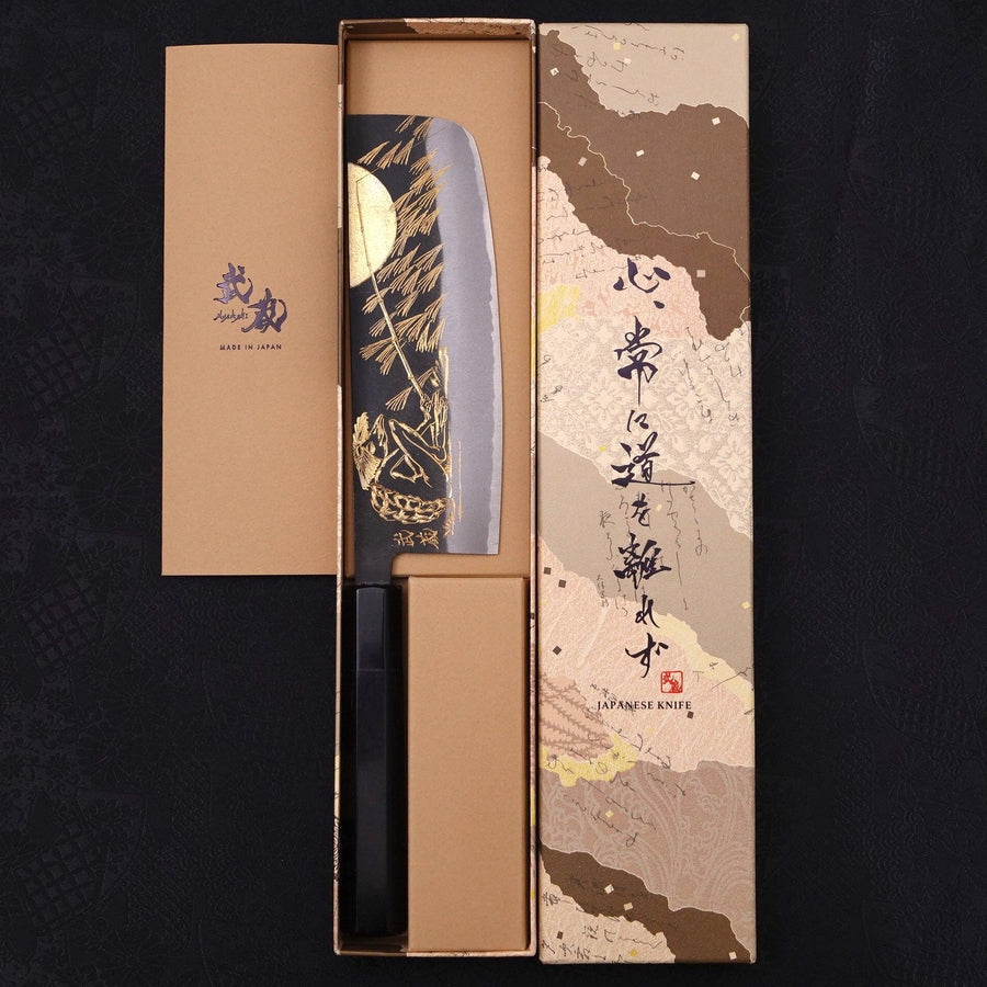 Nakiri Blue Steel #2 Kurouchi Chokin Kappa Fishing Focus Buffalo Ebony Handle 165mm