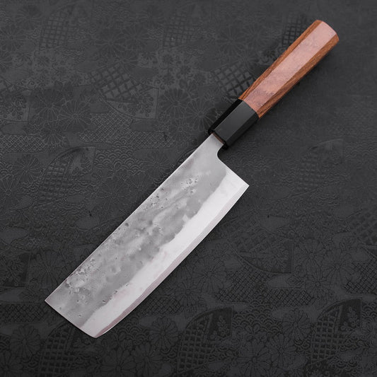 Nakiri Blue Steel #2 Stainless Clad Nashiji Buffalo Teak Handle 165mm