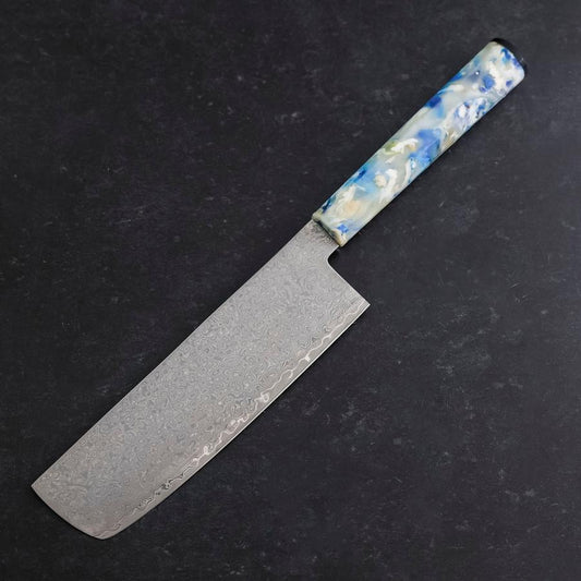 Nakiri VG-10 Damascus Ocean Blue-White Mix Handle 165mm