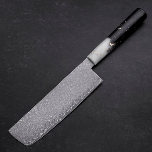 Nakiri VG-10 Damascus Ocean White Black Gold Handle 165mm
