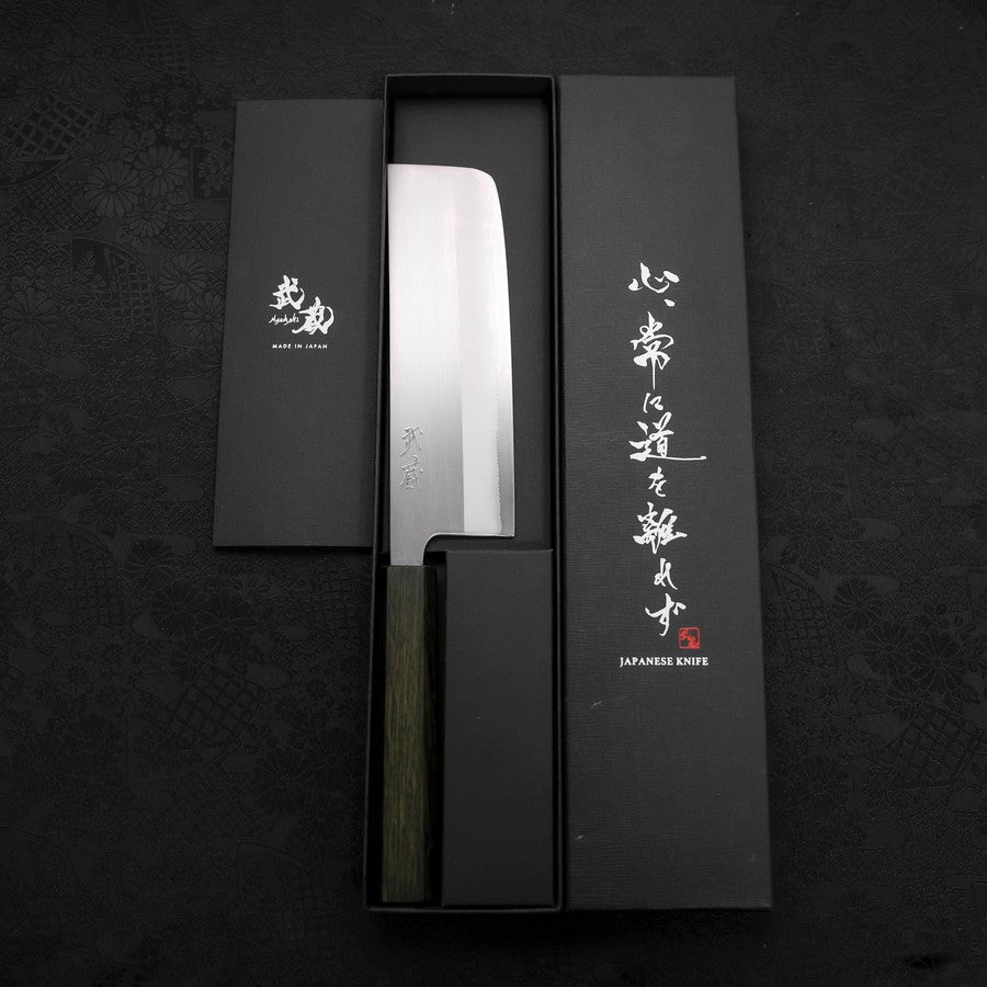 Nakiri White Steel #1 Stainless Clad Polished Green Urushi Handle 165mm