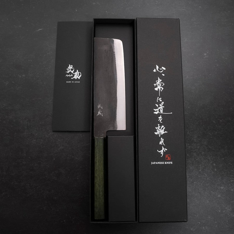 Nakiri White Steel #2 Kurouchi Green Urushi Handle 165mm