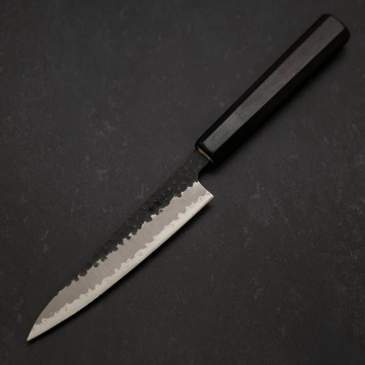 Petty Stainless Clad Blue Super Kurouchi Tsuchime Buffalo Ebony Handle 135mm