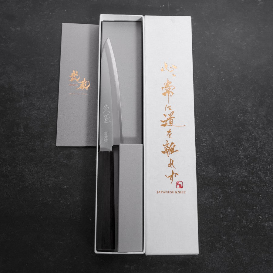 Petty Stainless Clad Blue Super Polished Buffalo Ebony Handle 145mm