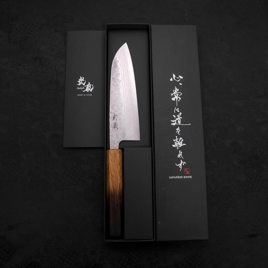 Santoku 440C Nashiji Damascus Yaki Urushi Handle 165mm