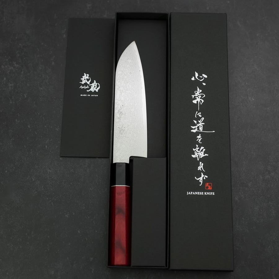 Santoku AUS-10 Damascus Red Cherry Handle 170mm