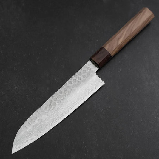 Santoku AUS-10 Tsuchime Damascus Shitan Walnut Handle 180mm