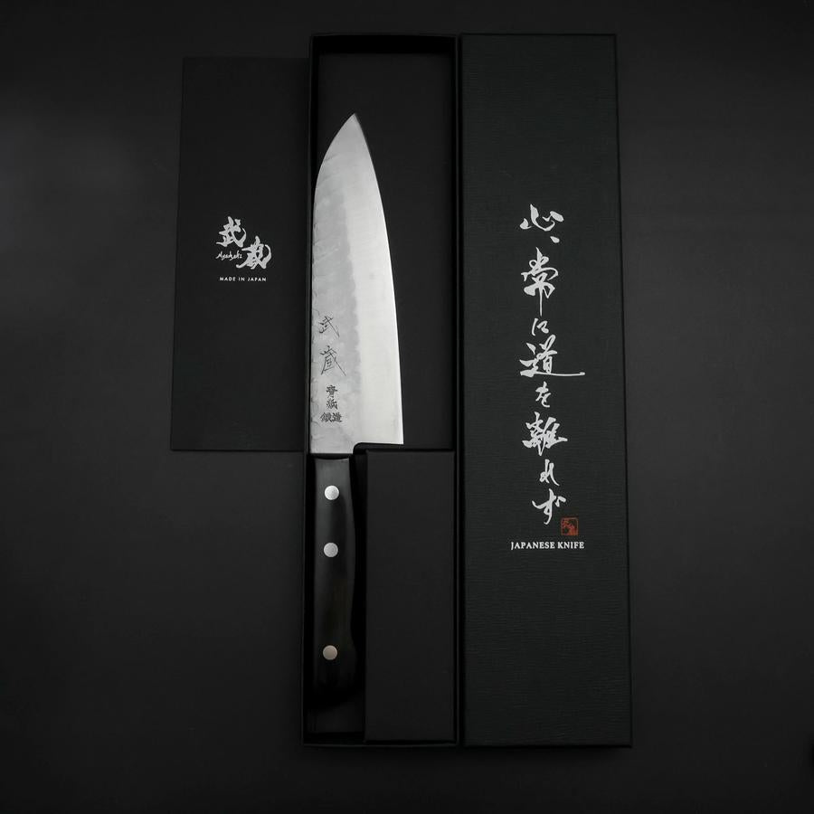 Santoku Blue Steel #2 Stainless Clad Tsuchime Western Handle Black 165mm