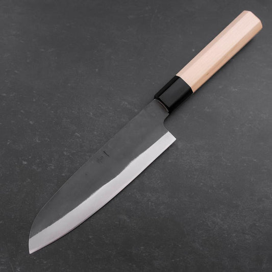 Santoku Blue Steel #1 Stainless Clad Kurouchi Buffalo Magnolia Handle 165mm