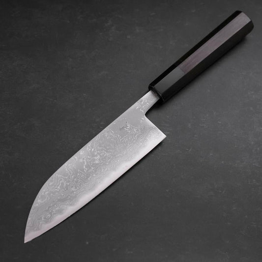 Santoku Blue Steel #2 Damascus Buffalo Ebony Handle 165mm