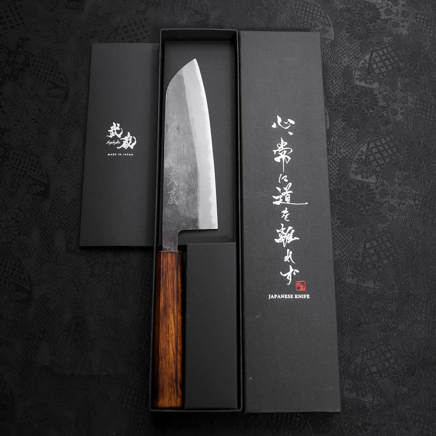 Santoku Blue Steel #2 Kurouchi Sumi Urushi Handle 165mm