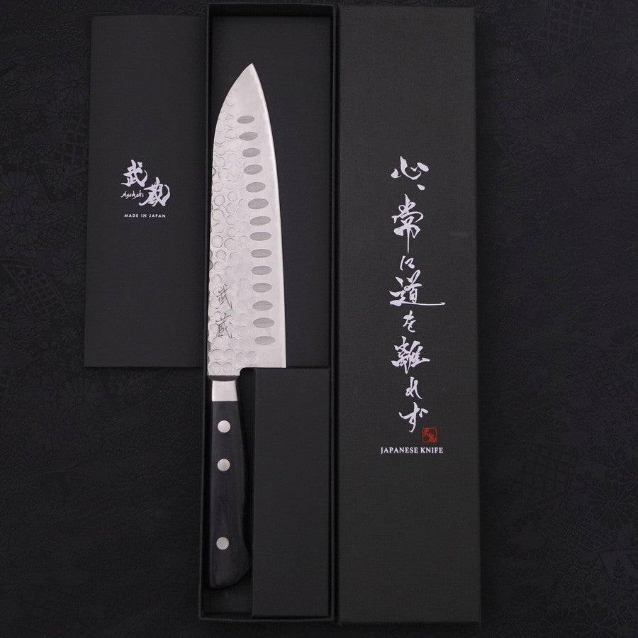 Santoku Blue Steel #2 Tsuchime Stainless Clad Western Handle 175mm