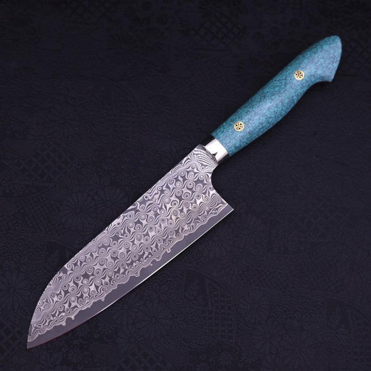 Santoku SG-2 Damascus Turquoise Green Handle 170mm