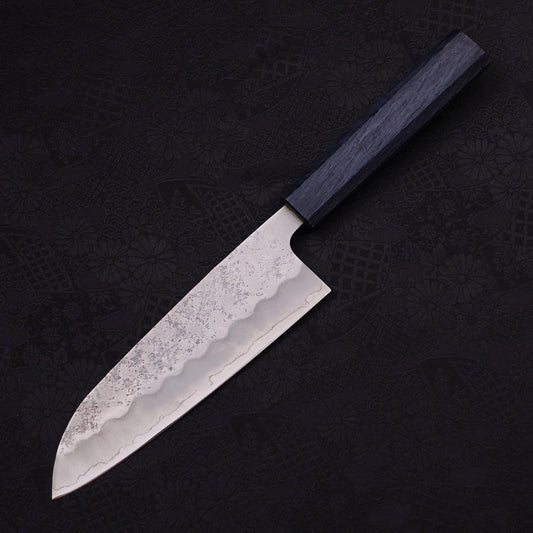 Santoku Silver Steel #3 Nashiji Dark Blue Handle 165mm