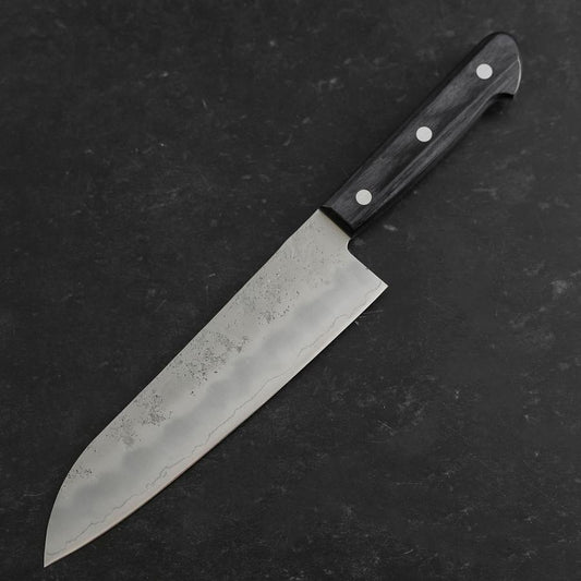 Santoku Silver Steel #3 Nashiji Western Purple Handle 180mm (Tsuba-Nashi)