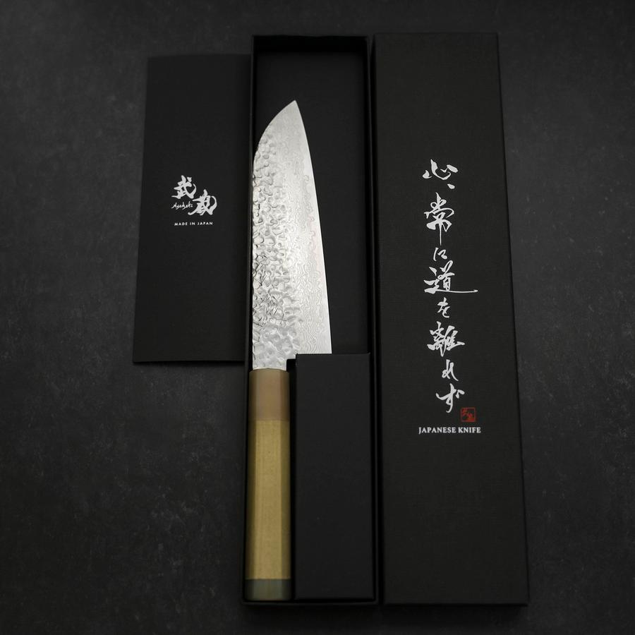 Santoku Silver Steel #3 Tsuchime Damascus Buffalo Magnolia Handle 170mm