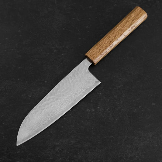 Santoku Silver Steel #3 Tsuchime Damascus Oak Handle 165mm