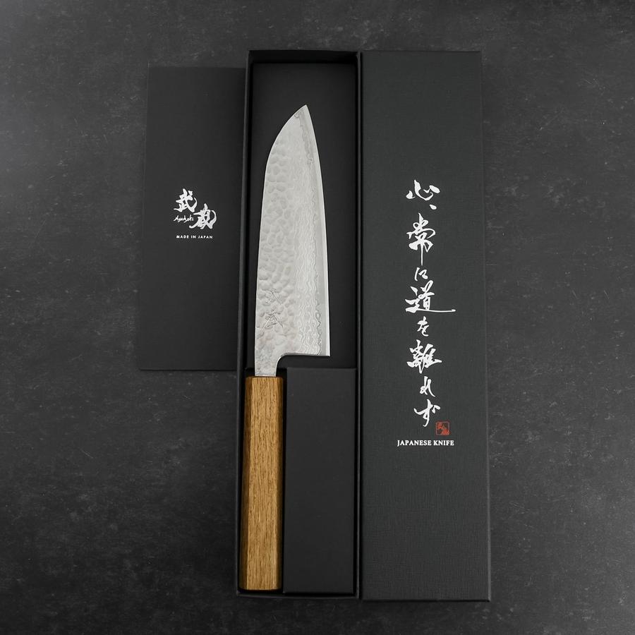 Santoku Silver Steel #3 Tsuchime Damascus Oak Handle 165mm